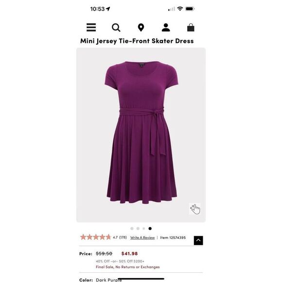 Torrid sz 2 rayon slub mini jersey tie front skater Dress - Picture 3 of 7